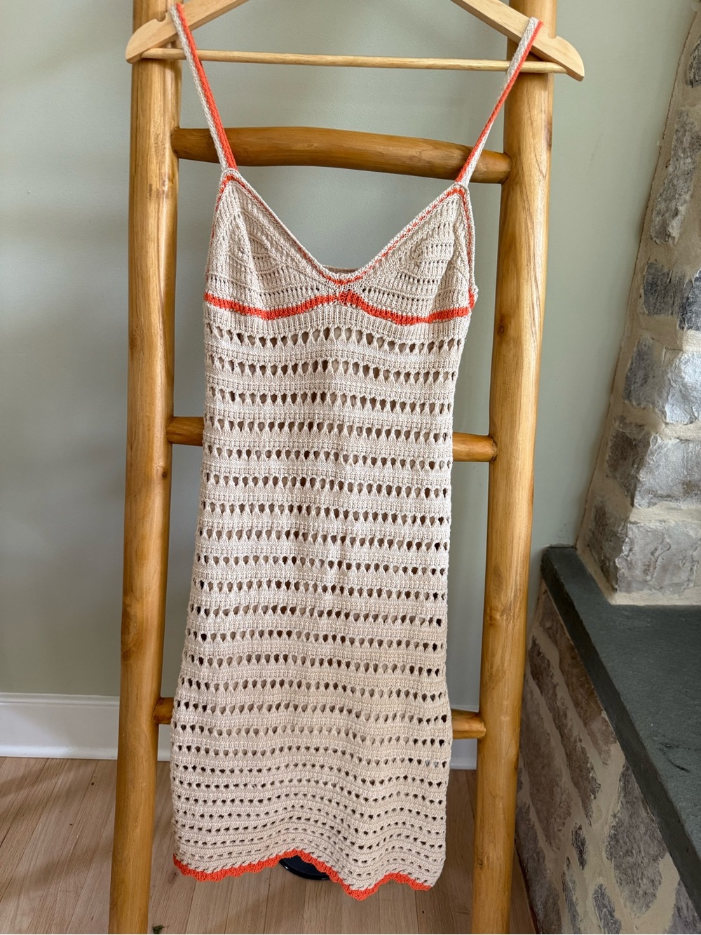 NWT Crochet Knit Slip Dress with Coral Trim